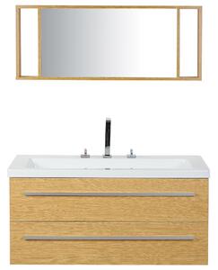 Zestaw mebli łazienkowych z lustrem 2 szuflady szafka wisząca beżowa Almeria Beliani