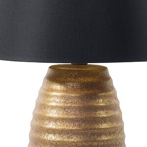 Lampka nocna złota czarny abażur porcelanowa dekoracyjna żebrowana Ebro Beliani