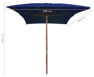 Parasol ogrodowy na drewnianym słupku, niebieski, 200x300 cm