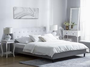 Pikowane łóżko tapicerowane 140 x 200 cm jasnoszare zagłówek klasyczny Saverne Beliani