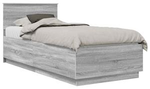 Nowoczesny stelaż do łóżka z regulowanym zagłówkiem i portem USB w kolorze szarym sonoma
