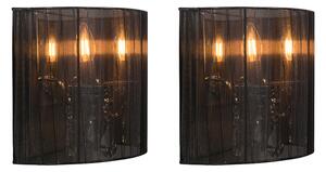 Zestaw 2 x klasyczny Kinkiet / Lampa scienna chrom czarny klosz - Ann-Kathrin Oswietlenie wewnetrzne