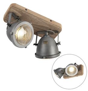 Industrialny Reflektorek / Spot / Spotow regulowany stal drewno 2-źródła światła - Emado Oswietlenie wewnetrzne