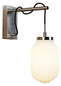 Stalowy Kinkiet / Lampa scienna w stylu art deco z mlecznym szkłem - Bolsena Oswietlenie wewnetrzne