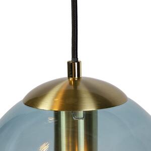 Lampa wisząca art deco mosiądz okrągła 3-źródła światła niebieskie szkło - Pallon Oswietlenie wewnetrzne