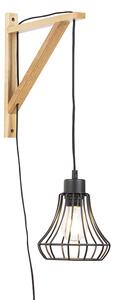 Rustykalny / Vintage Kinkiet / Lampa scienna drewno z czarnym drucianym kloszem - Galgje Oswietlenie wewnetrzne