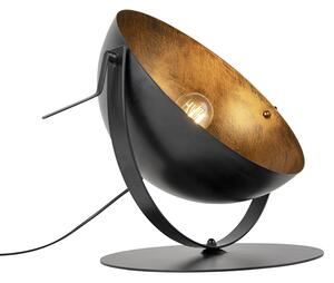 Industrialna lampa stołowa czarna ze złotym wnętrzem - Magna Oswietlenie wewnetrzne