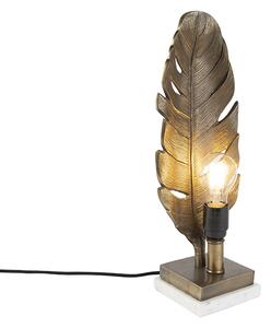 Brązowa lampa stołowa Art Deco z marmurową podstawą - Liść Oswietlenie wewnetrzne