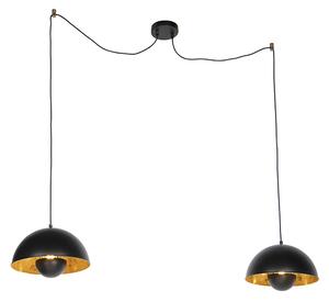 Industrialna lampa wisząca czarna ze złotym wnętrzem 2-źródła światła - Magna Eglip Oswietlenie wewnetrzne