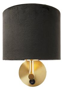 Klasyczny Kinkiet / Lampa scienna z włącznikiem złoty klosz welurowy czarny - Combi Oswietlenie wewnetrzne