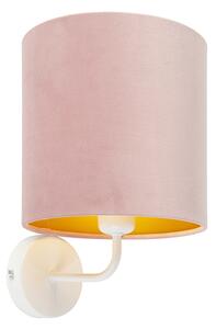 Kinkiet / Lampa scienna vintage biały klosz welurowy różowy - Matt Oswietlenie wewnetrzne
