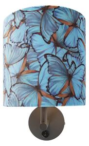 Vintage Kinkiet / Lampa scienna ciemnoszary z welurowym motylkiem - Combi Oswietlenie wewnetrzne