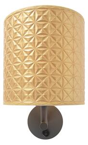 Kinkiet / Lampa scienna vintage ciemnoszary z włącznikiem klosz złoty wzór w trójkąty - Matt Oswietlenie wewnetrzne