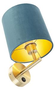 Kinkiet / Lampa scienna vintage złoty z włącznikiem klosz welurowy niebieski - Matt Oswietlenie wewnetrzne