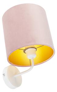 Kinkiet / Lampa scienna vintage biały klosz welurowy różowy - Matt Oswietlenie wewnetrzne