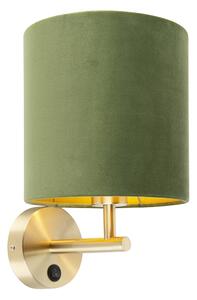 Kinkiet / Lampa scienna vintage złoty z włącznikiem klosz welurowy zielony - Matt Oswietlenie wewnetrzne