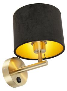 Klasyczny Kinkiet / Lampa scienna z włącznikiem złoty klosz welurowy czarny - Combi Oswietlenie wewnetrzne