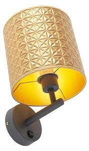 Kinkiet / Lampa scienna vintage ciemnoszary z włącznikiem klosz złoty wzór w trójkąty - Matt Oswietlenie wewnetrzne