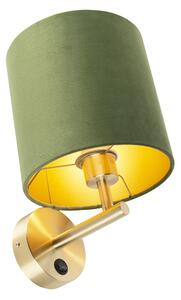 Kinkiet / Lampa scienna vintage złoty z włącznikiem klosz welurowy zielony - Matt Oswietlenie wewnetrzne