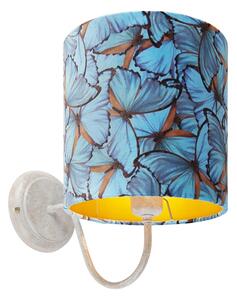 Klasyczny Kinkiet / Lampa scienna beżowy klosz welurowy motyle - Matt Oswietlenie wewnetrzne