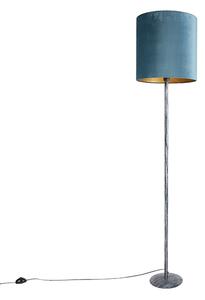 Lampa podłogowa szara klosz welurowy niebiesko-złoty 40cm - Simplo Oswietlenie wewnetrzne