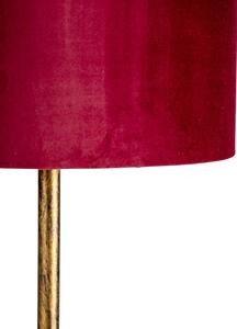 Lampa podłogowa złota klosz welurowy czerwono-złoty 40cm - Simplo Oswietlenie wewnetrzne