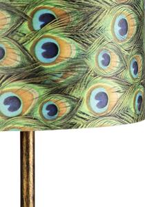 Lampa podłogowa złota klosz welurowy pawie oczka 40cm - Simplo Oswietlenie wewnetrzne