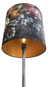 Lampa podłogowa szara klosz welurowy kwiaty 40cm - Simplo Oswietlenie wewnetrzne