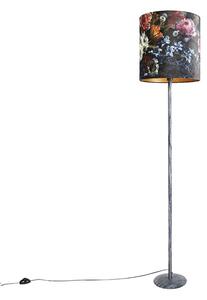 Lampa podłogowa szara klosz welurowy kwiaty 40cm - Simplo Oswietlenie wewnetrzne