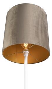 Lampa podłogowa biała klosz welurowy szarobrązowo-złoty 40cm - Simplo Oswietlenie wewnetrzne