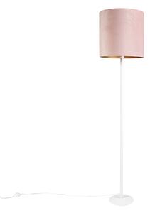 Lampa podłogowa biała klosz welurowy różowo-złoty 40cm - Simplo Oswietlenie wewnetrzne