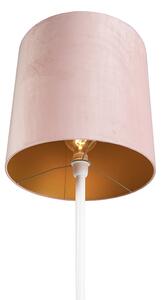 Lampa podłogowa biała klosz welurowy różowo-złoty 40cm - Simplo Oswietlenie wewnetrzne