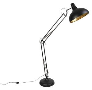 Przemysłowa lampa stojąca czarna ze złotą regulacją - Hobby Oswietlenie wewnetrzne
