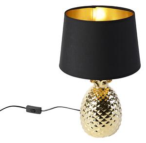 Art Deco lampa stołowa złota czarno-złoty klosz - Pina Oswietlenie wewnetrzne