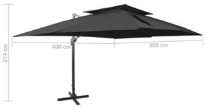 Parasol ogrodowy cantilever z podwójnym blatem, czarny, 400x300 cm