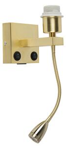 Nowoczesny Kinkiet / Lampa scienna złoty z elastycznym ramieniem USB - Brescia Combi Oswietlenie wewnetrzne