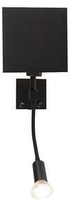Nowoczesna lampa ścienna czarna z USB i kwadratowym czarnym kloszem - Zeno Oswietlenie wewnetrzne