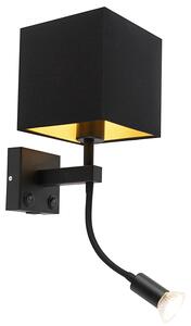 Nowoczesna lampa ścienna czarna z USB i kwadratowym czarnym kloszem - Zeno Oswietlenie wewnetrzne