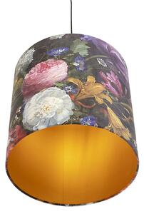 Lampa wisząca klosz welurowy kwiatowo-złoty 40cm - Combi Oswietlenie wewnetrzne