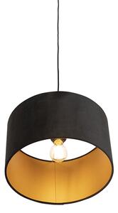 Lampa wisząca klosz welurowy czarno-złoty 35cm - Combi Oswietlenie wewnetrzne