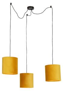 Lampa wisząca z 3 welurowymi abażurami żółto-złotymi - Cava Oswietlenie wewnetrzne
