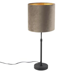 Lampa stołowa regulowana czarna klosz welurowy szarobrązowy 25cm - Parte Oswietlenie wewnetrzne