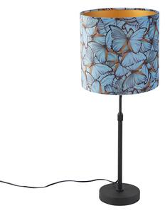 Lampa stołowa regulowana czarna klosz welurowy motyle 25cm - Parte Oswietlenie wewnetrzne