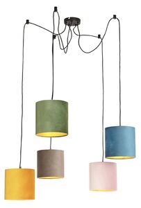 Lampa wisząca z 5 kolorowymi welurowymi abażurami 20 cm - Cava Oswietlenie wewnetrzne