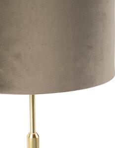 Lampa stołowa regulowana złota/mosiądz klosz welurowy szarobrązowy 25cm - Parte Oswietlenie wewnetrzne