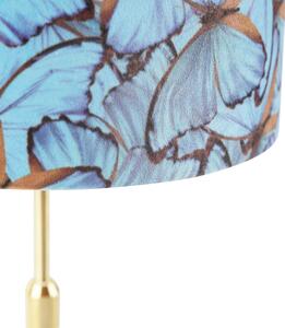 Lampa stołowa regulowana złota/mosiądz klosz welurowy motyle 25cm - Parte Oswietlenie wewnetrzne