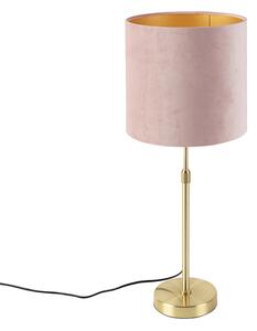 Lampa stołowa regulowana złota/mosiądz klosz welurowy różowy 25cm - Parte Oswietlenie wewnetrzne