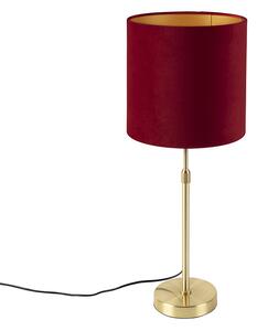 Lampa stołowa regulowana złota/mosiądz klosz welurowy czerwony 25cm - Parte Oswietlenie wewnetrzne