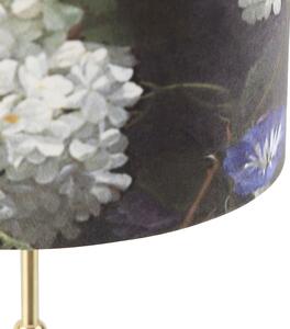 Lampa stołowa regulowana złota/mosiądz klosz welurowy kwiaty 25cm - Parte Oswietlenie wewnetrzne