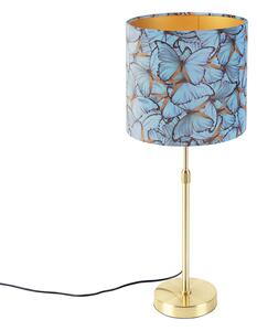 Lampa stołowa regulowana złota/mosiądz klosz welurowy motyle 25cm - Parte Oswietlenie wewnetrzne